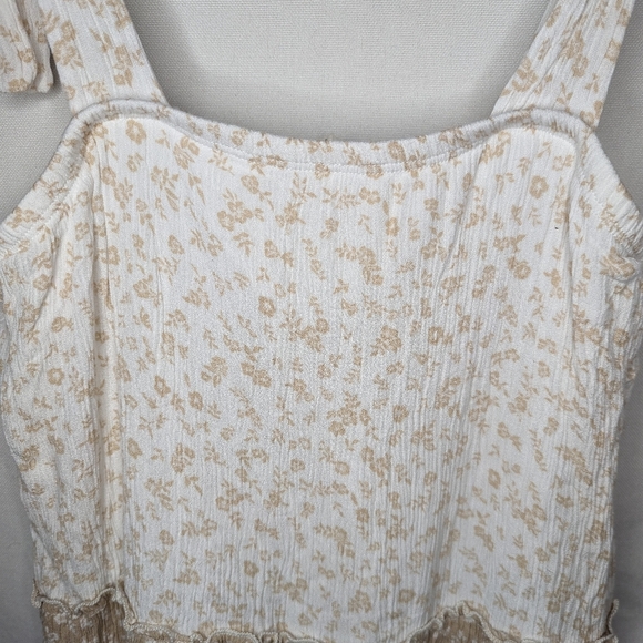 Anthropologie Lazy Sundays Tan White Ditsy Floral Knot Tie Tank Lined Dress Sz M - Picture 4 of 11